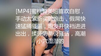 [MP4]蜜桃臀美妞喜欢自慰，手动太累新买的炮击，假屌快速猛捅骚逼，炮友开快裆进进出出，揉搓阴蒂说骚话，高潮小穴湿湿的